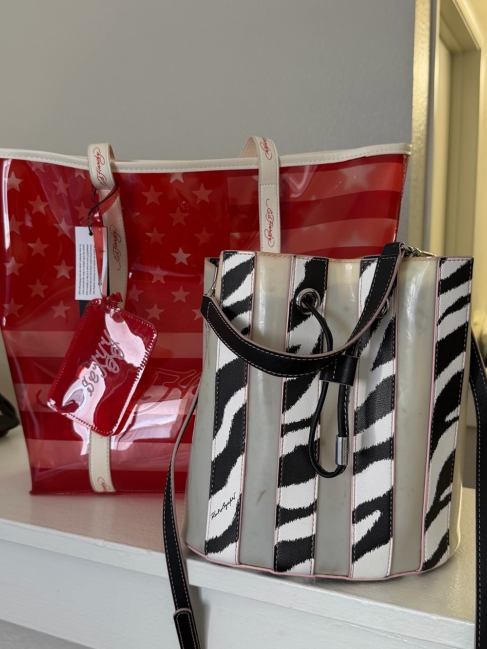Karl Lagerfeld Zebra Stripe Bucket & Ed Hardy Large Tote NWT